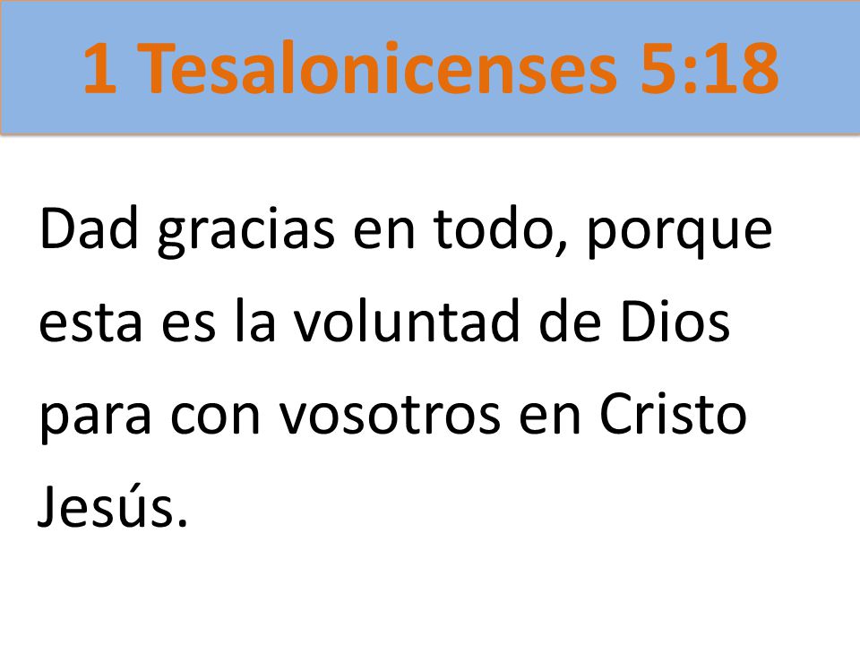 1 Tesalonicenses 5:18 Dad gracias en todo, porque esta es la voluntad de Dios para con vosotros en Cristo Jesús.