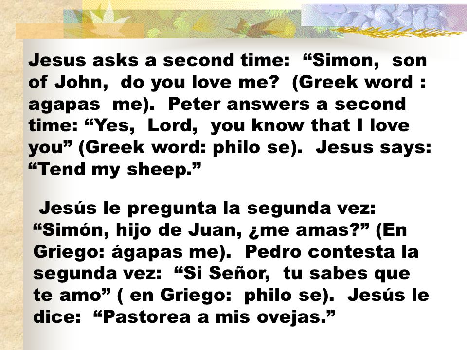 Jesus asks a second time: Simon, son of John, do you love me