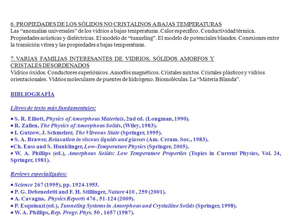 6. PROPIEDADES DE LOS SÓLIDOS NO CRISTALINOS A BAJAS TEMPERATURAS