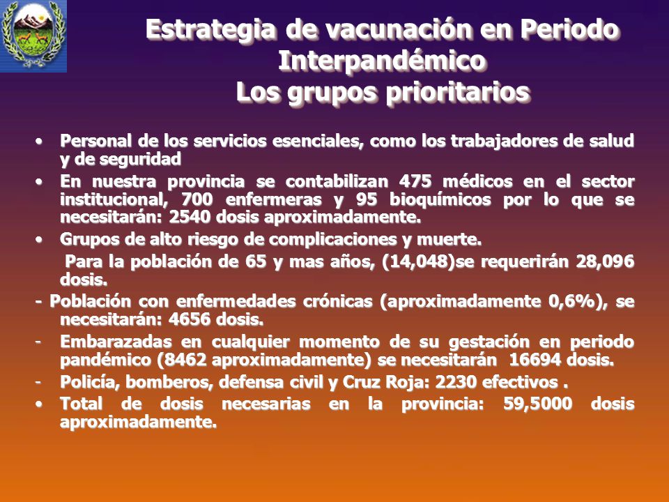 Estrategia de vacunación en Periodo Interpandémico Los grupos prioritarios