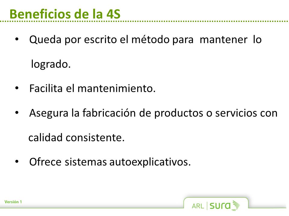 Beneficios de la 4S Queda por escrito el método para mantener lo