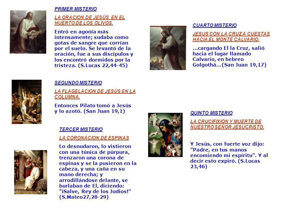 PRIMER MISTERIO LA ORACION DE JESÚS EN EL HUERTO DE LOS OLIVOS.
