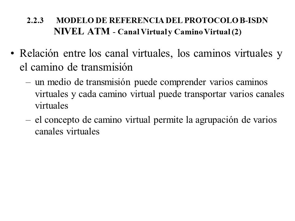 2.2.3 MODELO DE REFERENCIA DEL PROTOCOLO B-ISDN NIVEL ATM - Canal Virtual y Camino Virtual (2)