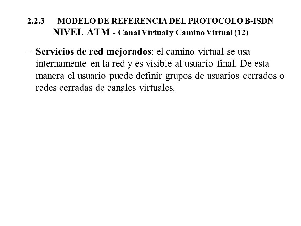 2.2.3 MODELO DE REFERENCIA DEL PROTOCOLO B-ISDN NIVEL ATM - Canal Virtual y Camino Virtual (12)