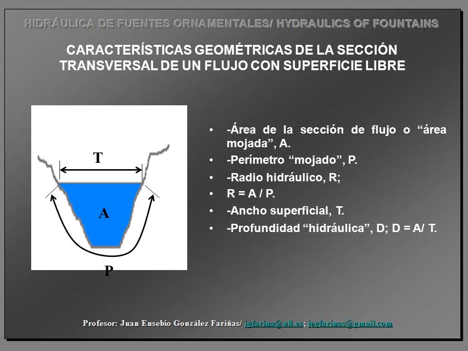 CARACTERÍSTICAS GEOMÉTRICAS DE LA SECCIÓN TRANSVERSAL DE UN FLUJO CON SUPERFICIE LIBRE