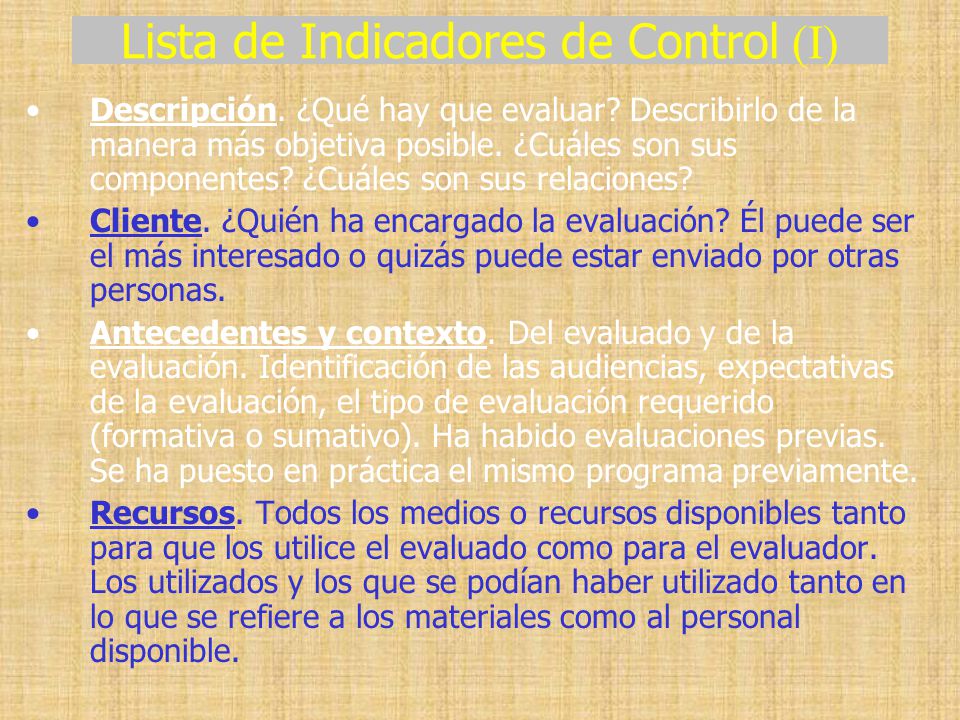 Lista de Indicadores de Control (I)