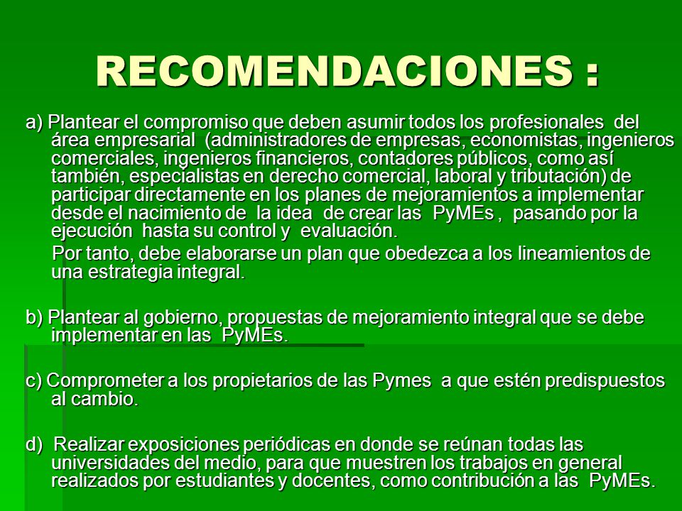 RECOMENDACIONES :