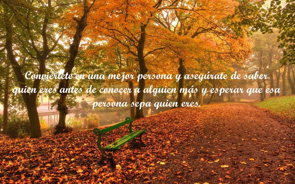 Conviértete en una mejor persona y asegúrate de saber quien eres antes de conocer a alguien más y esperar que esa persona sepa quien eres.