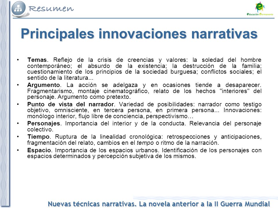 Principales innovaciones narrativas