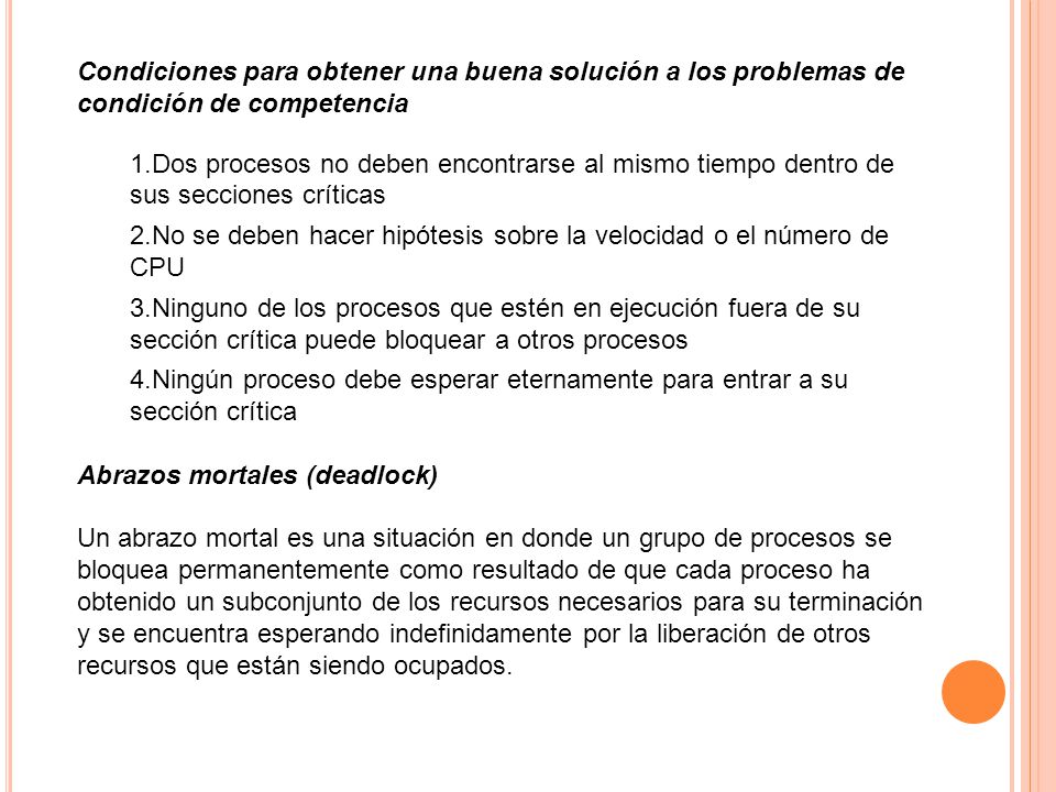 Condiciones para obtener una buena solución a los problemas de condición de competencia
