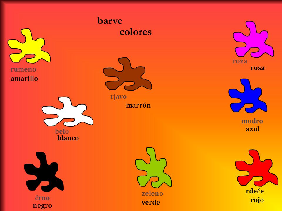 barve colores roza rosa rumeno amarillo rjavo marrón modro azul belo