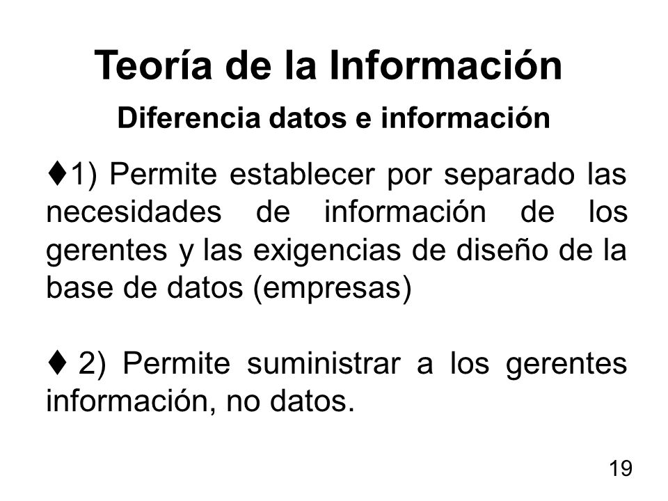 Teoría de la Información Diferencia datos e información