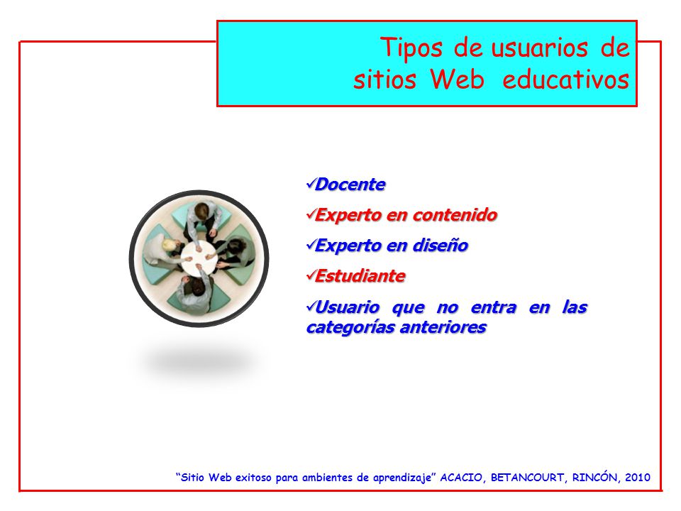 Tipos de usuarios de sitios Web educativos