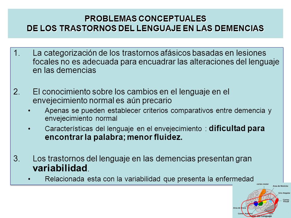 PROBLEMAS CONCEPTUALES DE LOS TRASTORNOS DEL LENGUAJE EN LAS DEMENCIAS