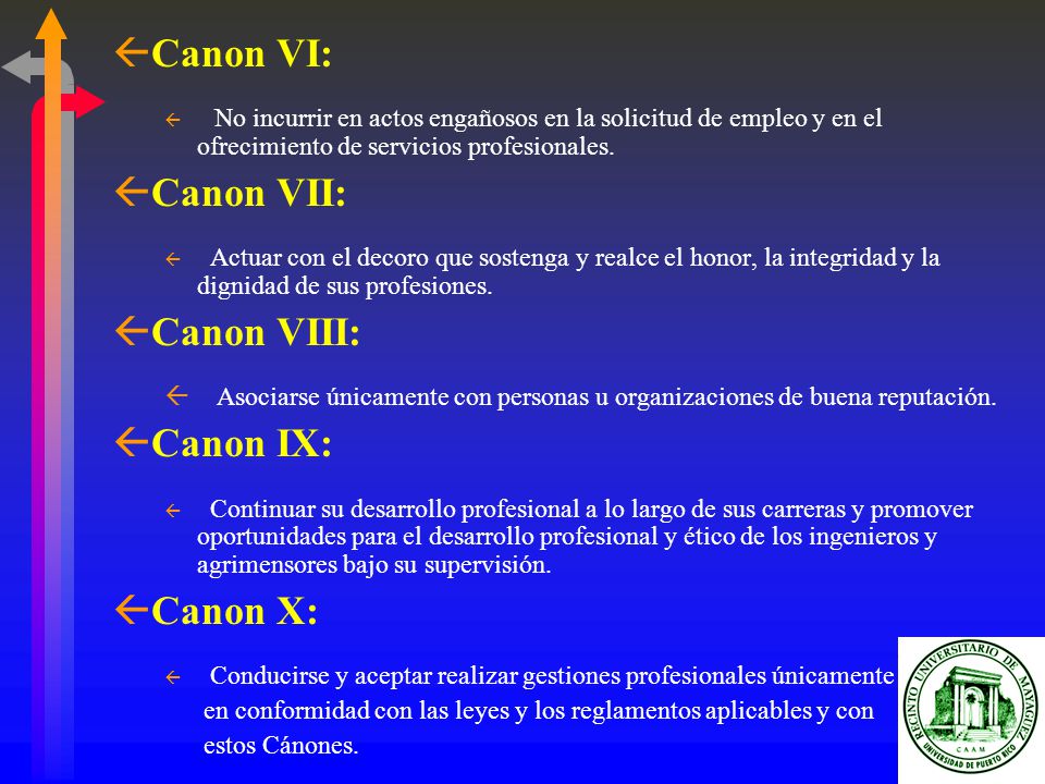 Canon VI: Canon VII: Canon VIII: Canon IX: Canon X: