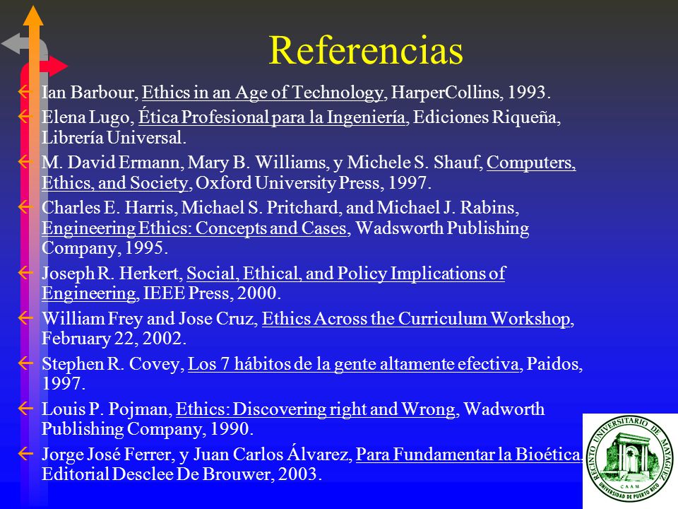 Referencias Ian Barbour, Ethics in an Age of Technology, HarperCollins,