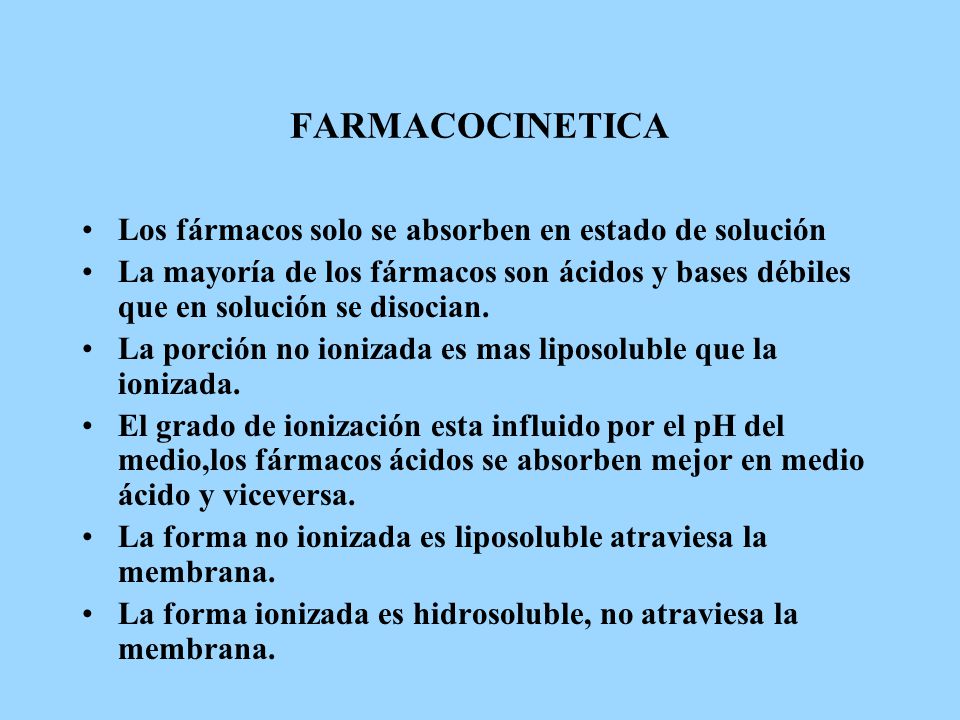 FARMACOCINETICA Los fármacos solo se absorben en estado de solución
