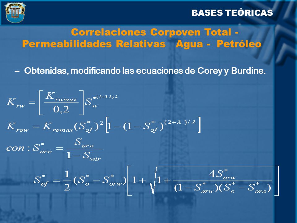 BASES TEÓRICAS Correlaciones Corpoven Total -Permeabilidades Relativas Agua - Petróleo.