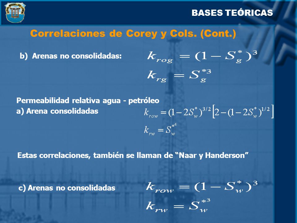 Correlaciones de Corey y Cols. (Cont.)