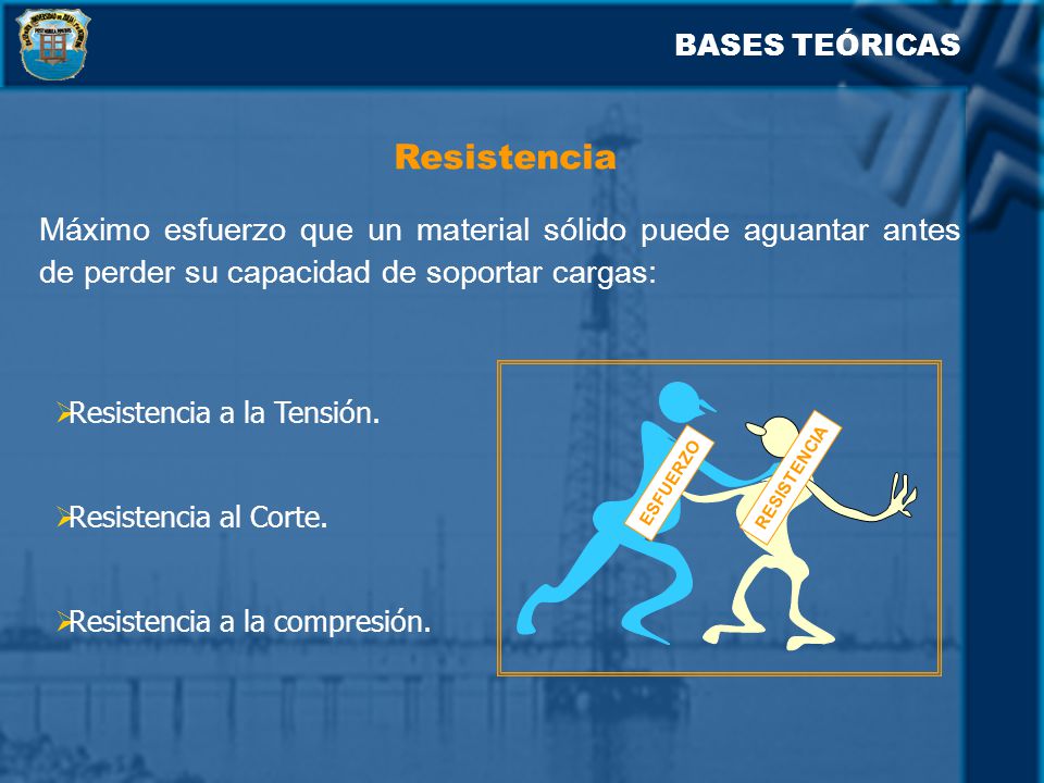 BASES TEÓRICAS Resistencia. Máximo esfuerzo que un material sólido puede aguantar antes de perder su capacidad de soportar cargas: