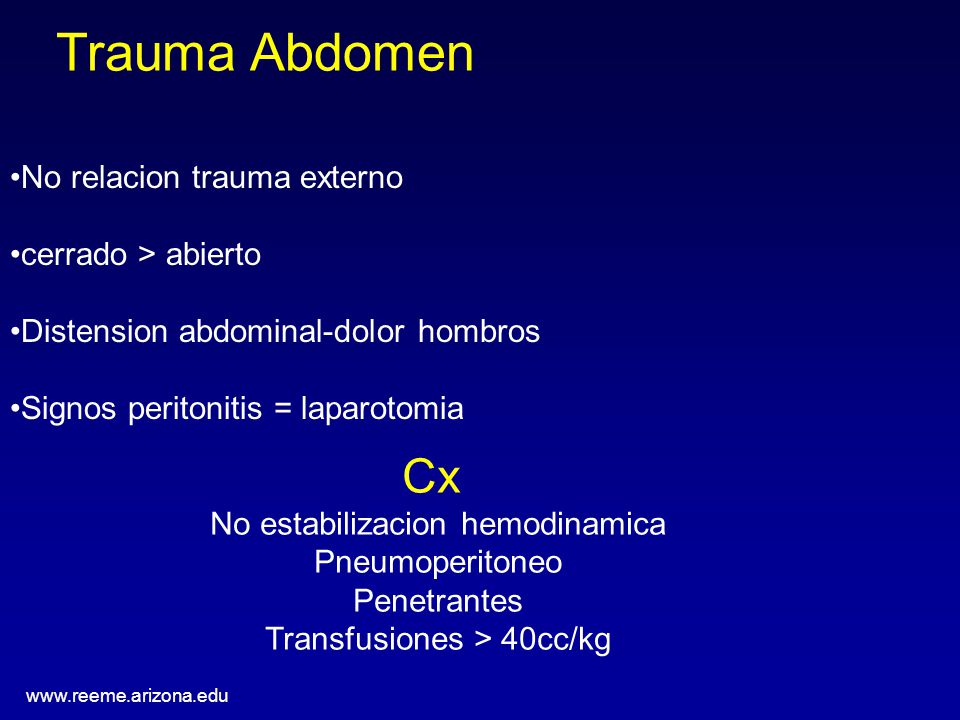 Trauma Abdomen Cx No relacion trauma externo cerrado > abierto