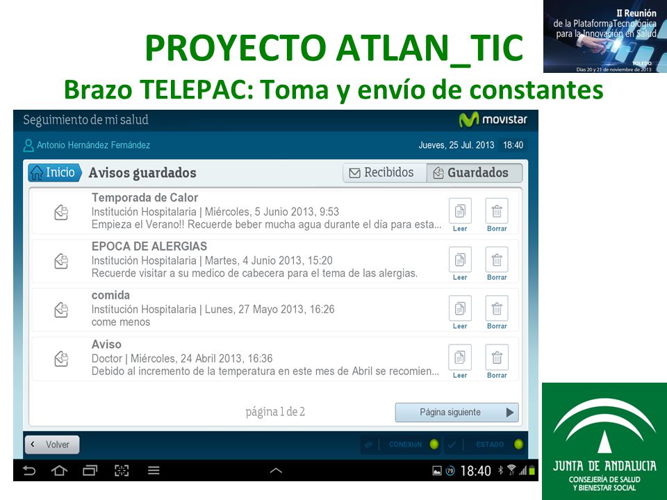 PROYECTO ATLAN_TIC Brazo TELEPAC: Toma y envío de constantes