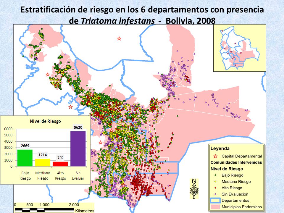 Estratificación de riesgo en los 6 departamentos con presencia de Triatoma infestans - Bolivia, 2008