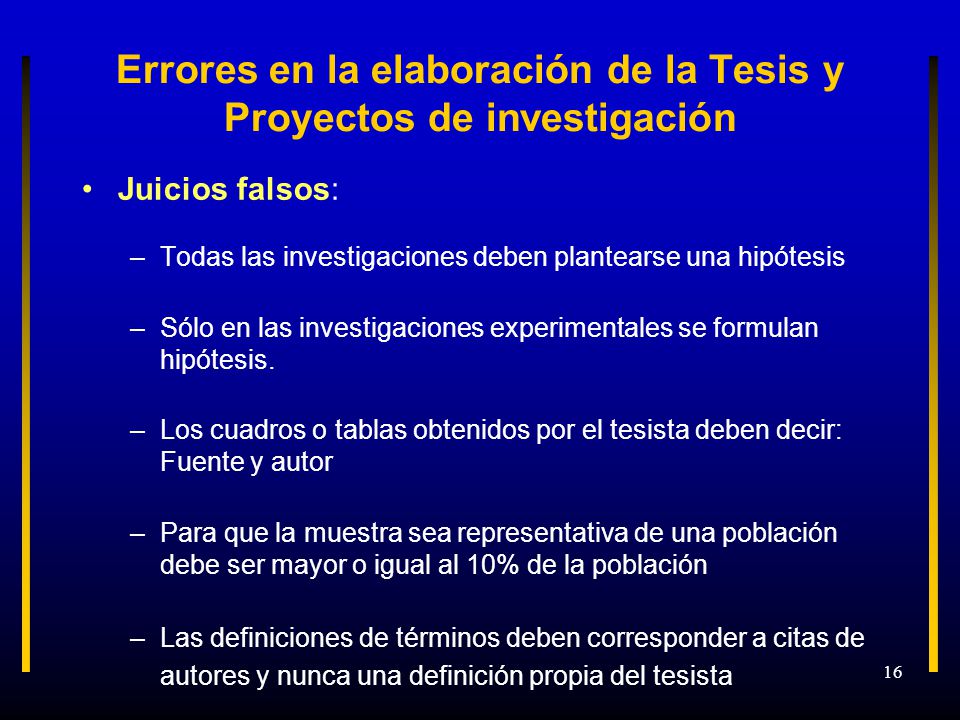 Errores en la elaboración de la Tesis y Proyectos de investigación