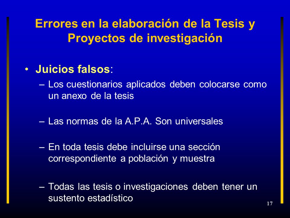 Errores en la elaboración de la Tesis y Proyectos de investigación