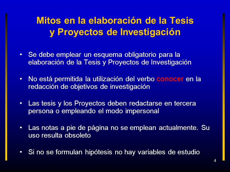 Mitos en la elaboración de la Tesis y Proyectos de Investigación
