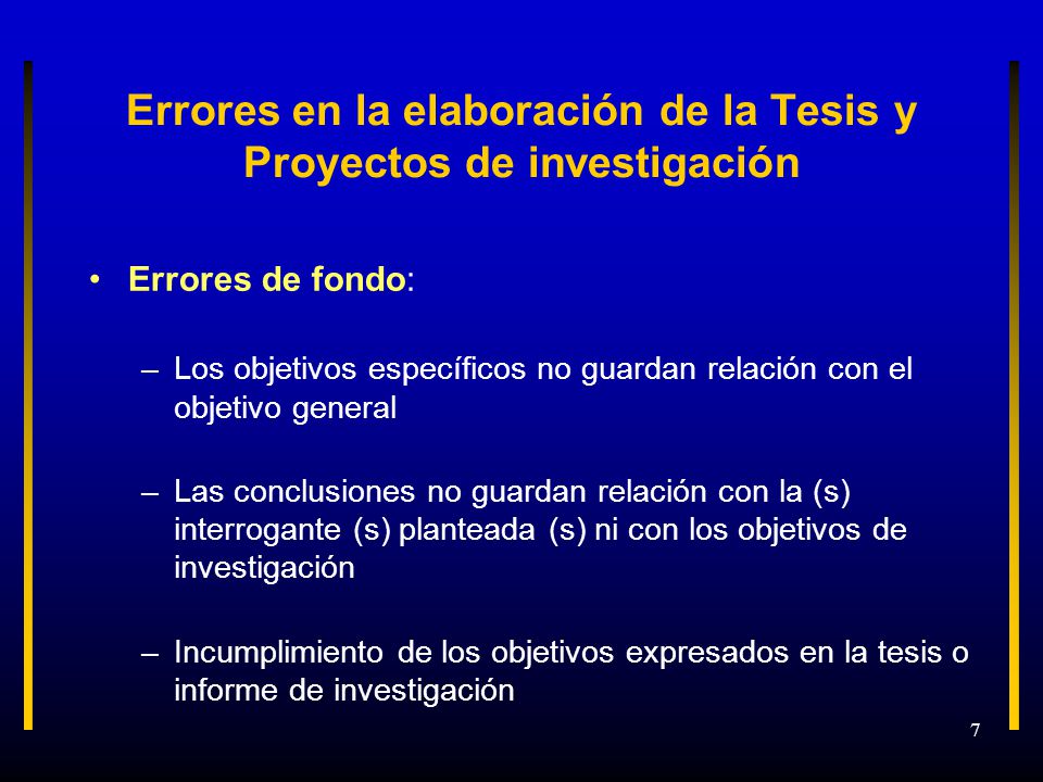 Errores en la elaboración de la Tesis y Proyectos de investigación