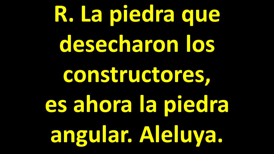 R. La piedra que desecharon los constructores, es ahora la piedra angular. Aleluya.