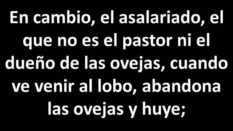 En cambio, el asalariado, el que no es el pastor ni el dueño de las ovejas, cuando ve venir al lobo, abandona las ovejas y huye;