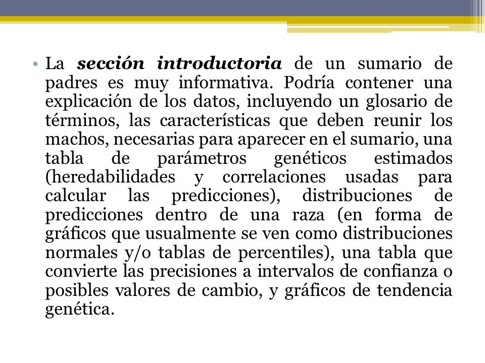La sección introductoria de un sumario de padres es muy informativa