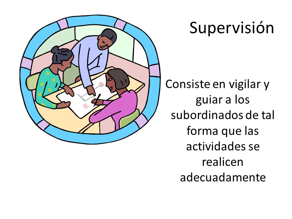 Supervisión Consiste en vigilar y guiar a los subordinados de tal forma que las actividades se realicen adecuadamente.