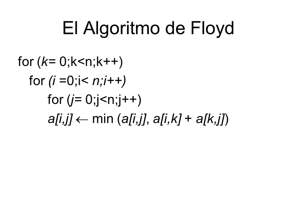 El Algoritmo de Floyd for (k= 0;k<n;k++) for (i =0;i< n;i++)