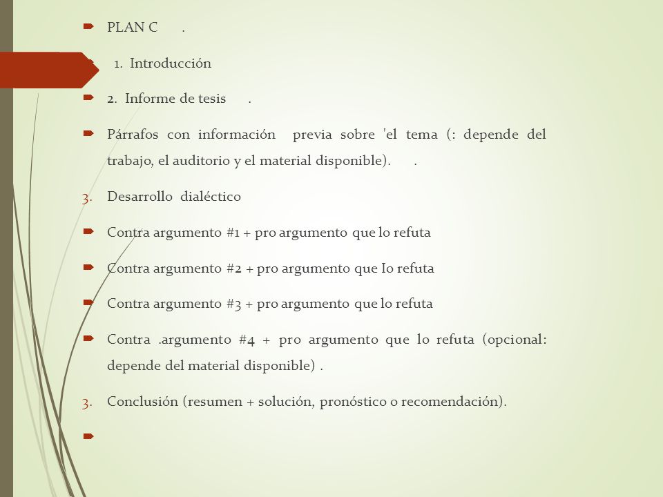 PLAN C . 1. Introducción. 2. Informe de tesis .