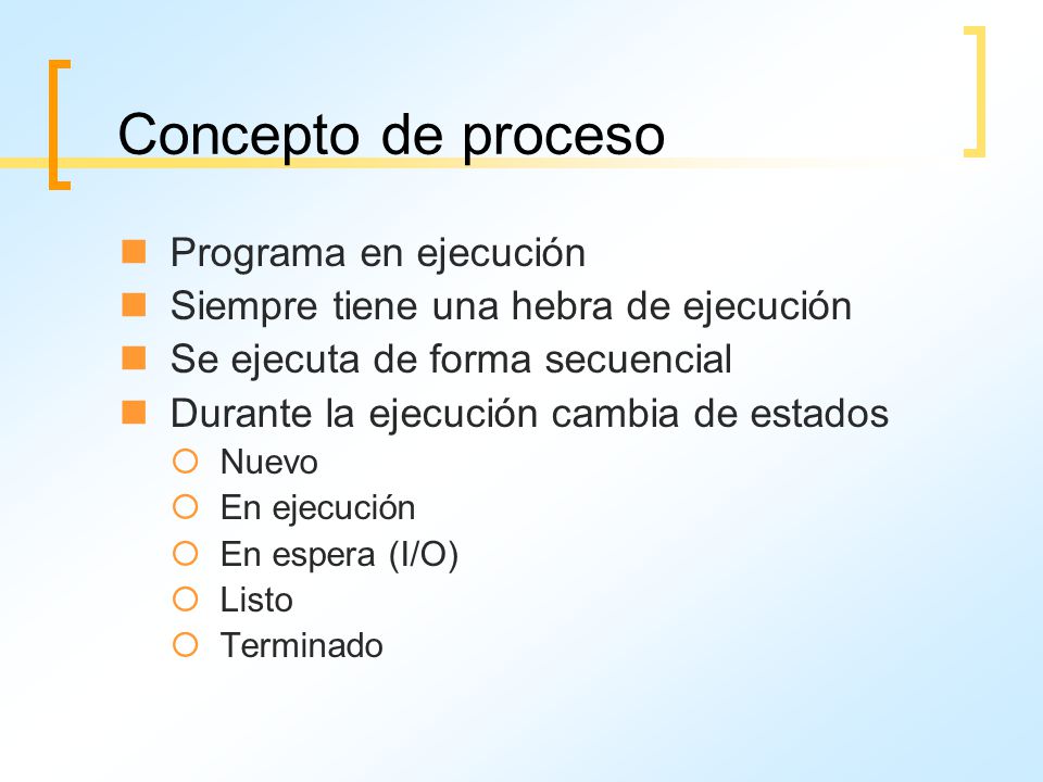 Concepto de proceso Programa en ejecución