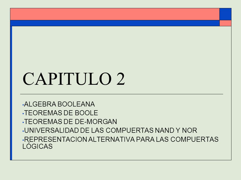 CAPITULO 2 ALGEBRA BOOLEANA TEOREMAS DE BOOLE TEOREMAS DE DE-MORGAN
