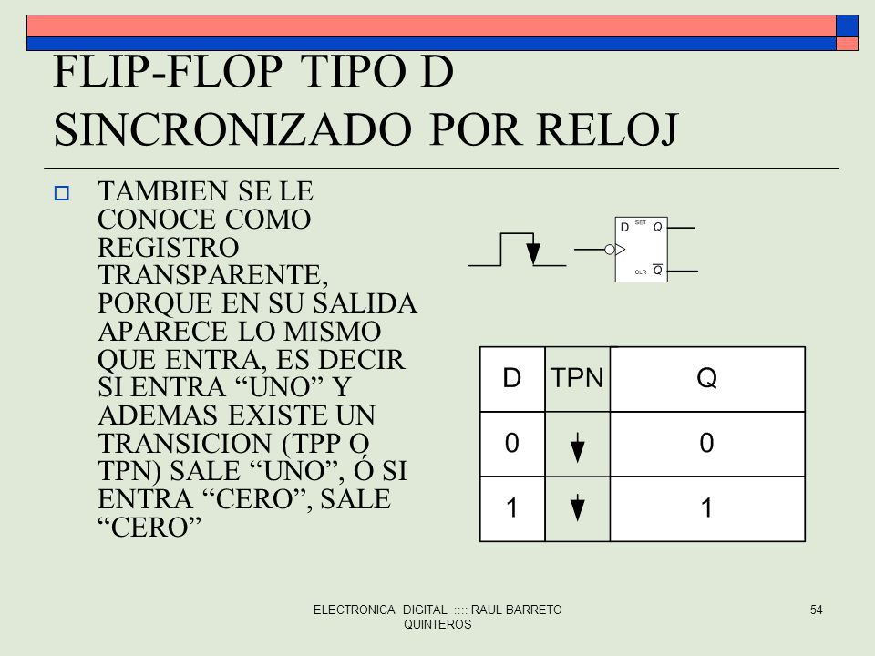 FLIP-FLOP TIPO D SINCRONIZADO POR RELOJ