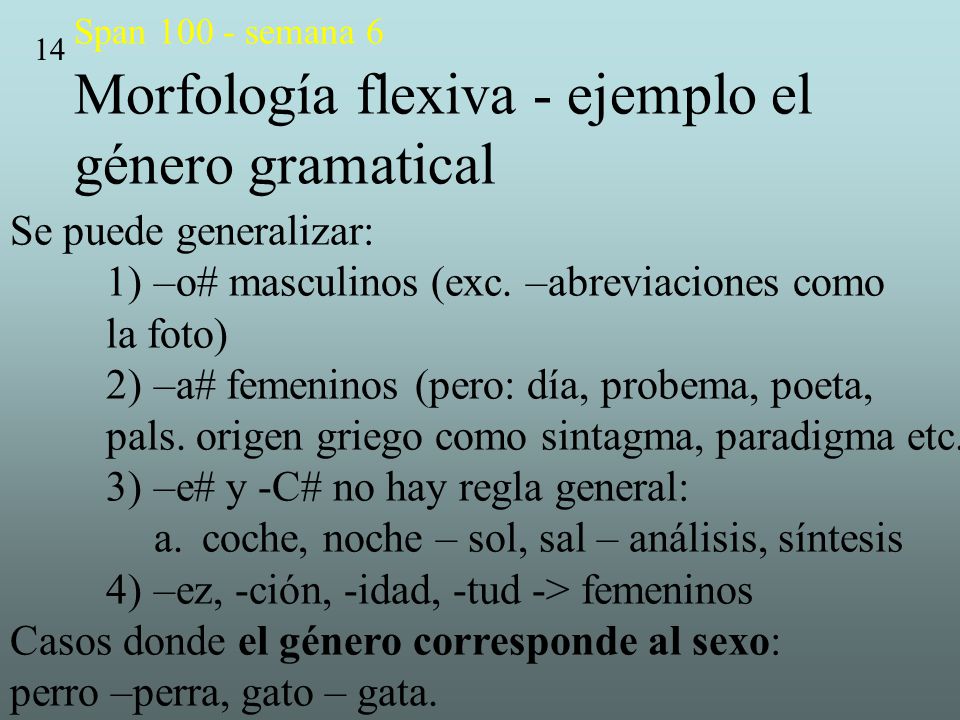 Span semana 6 Morfología flexiva - ejemplo el género gramatical