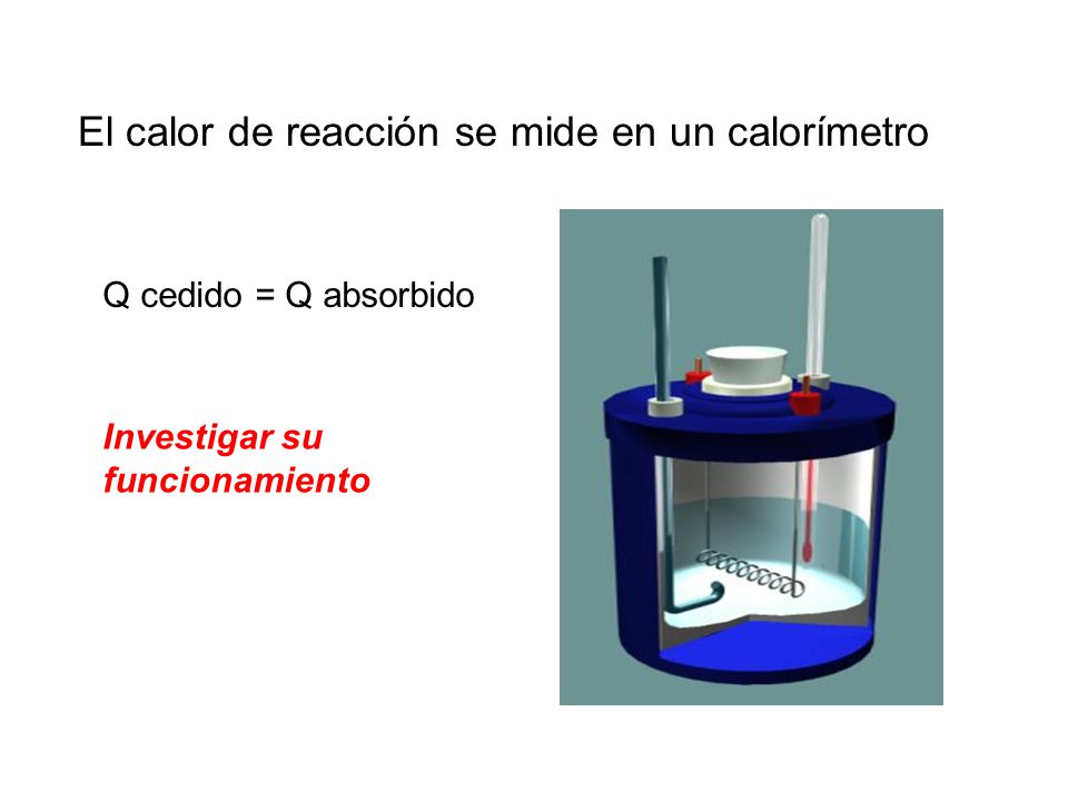El calor de reacción se mide en un calorímetro