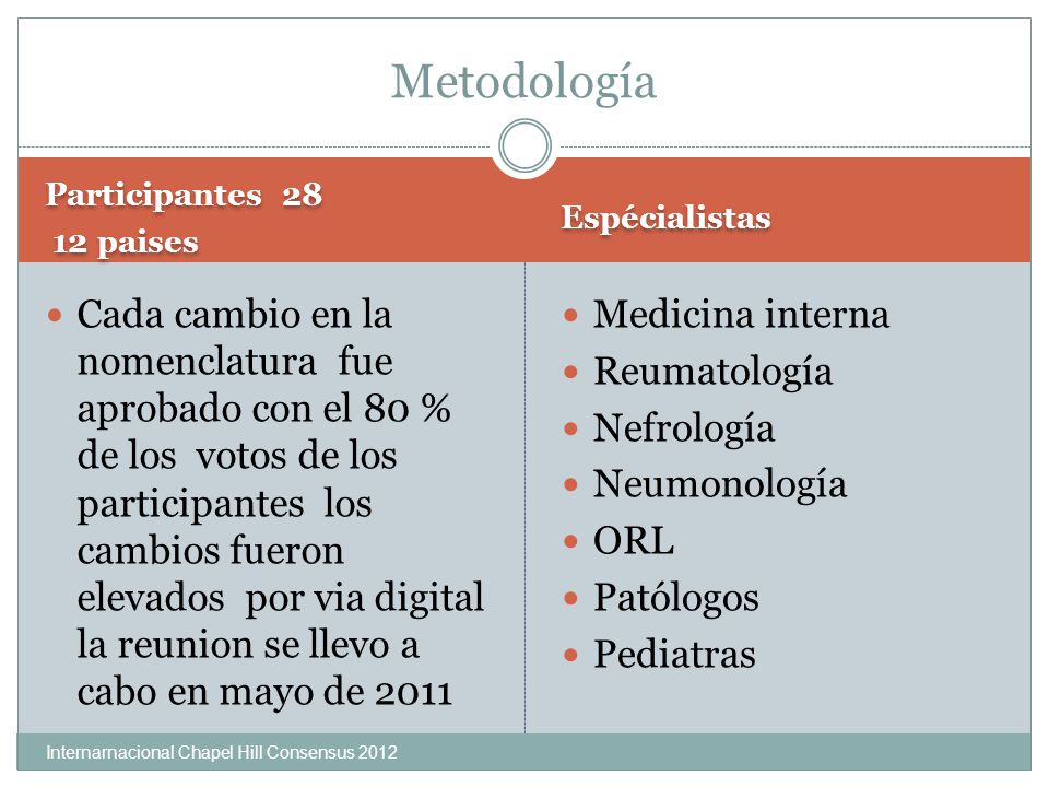 Metodología Participantes paises. Espécialistas.