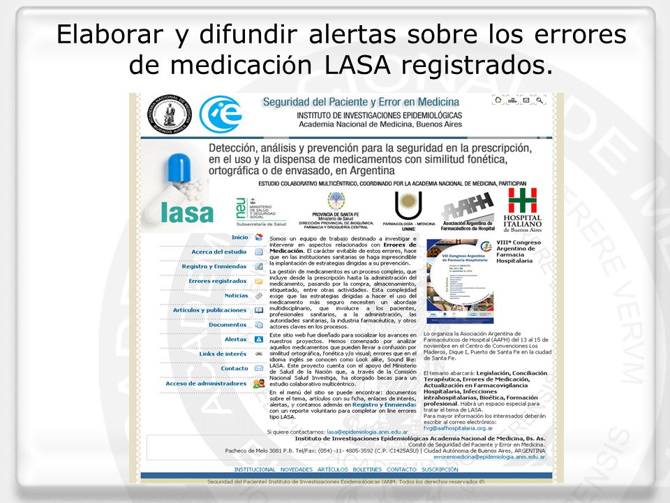 Elaborar y difundir alertas sobre los errores de medicación LASA registrados. Desarrollo sitio Web