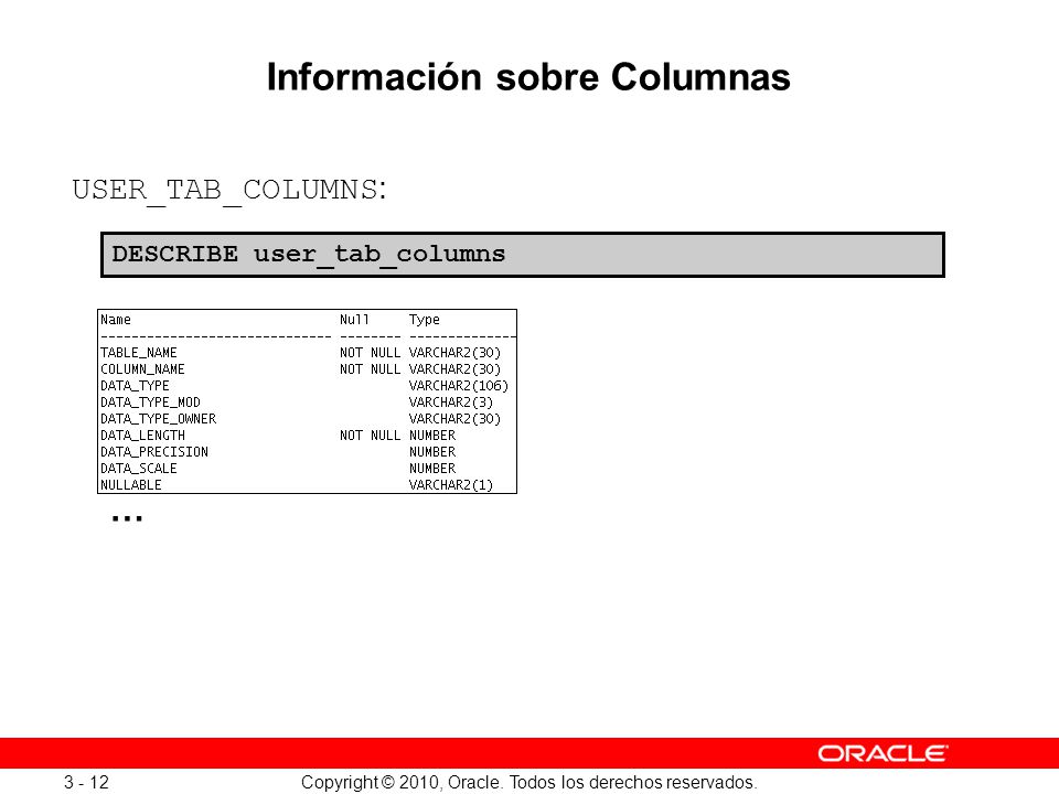 Información sobre Columnas