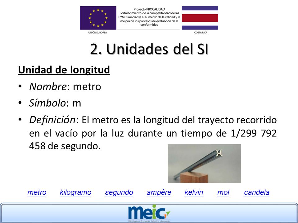 2. Unidades del SI Unidad de longitud Nombre: metro Símbolo: m