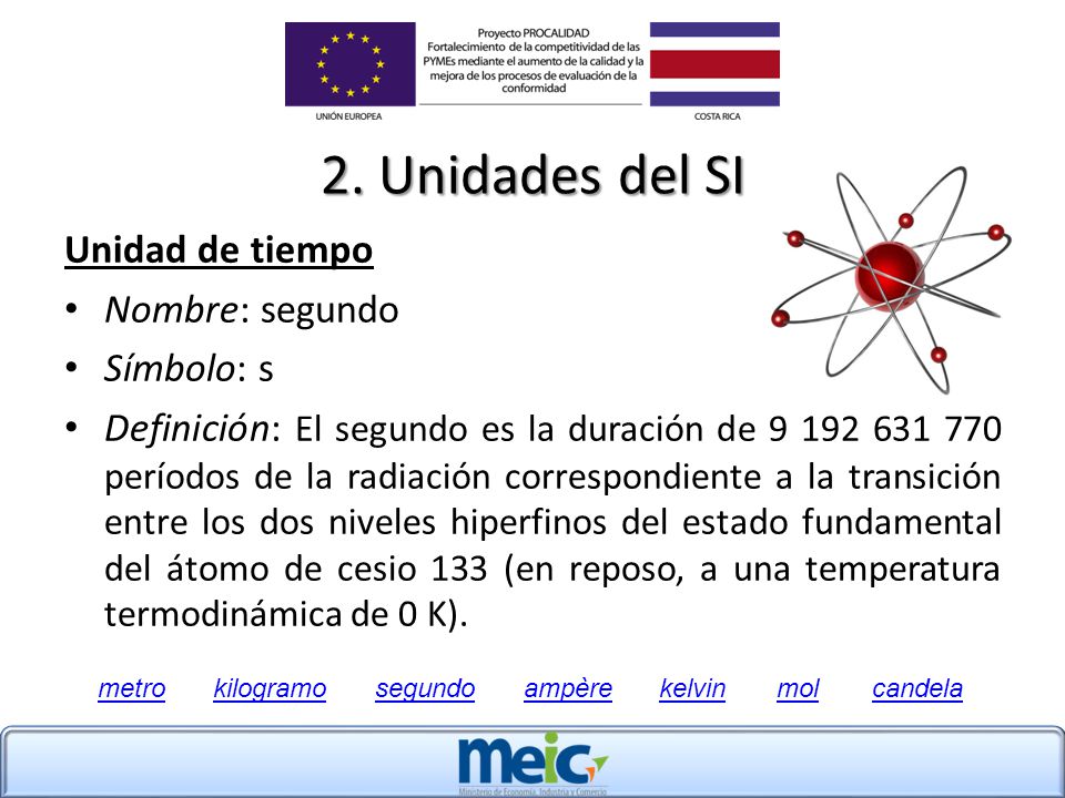 2. Unidades del SI Unidad de tiempo Nombre: segundo Símbolo: s