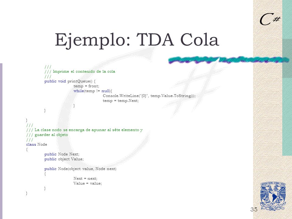 Ejemplo: TDA Cola /// /// Imprime el contenido de la cola