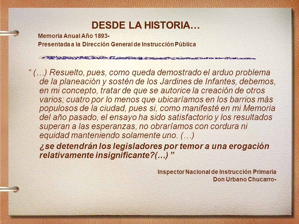 DESDE LA HISTORIA… Memoria Anual Año Presentada a la Dirección General de Instrucción Pública.
