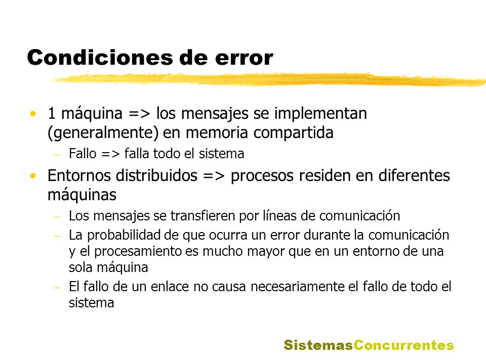 Condiciones de error 1 máquina => los mensajes se implementan (generalmente) en memoria compartida.